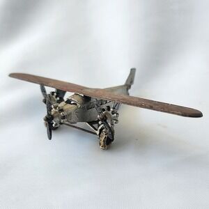 Vintage Tootsietoy Diecast Tri-Motor Airplane Silver Brown Propeller Plane USA